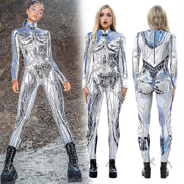Reflect Print Cosplay Kostym Dam Halloween Party Jumpsuits Festival Helg Zentai Bodysuits Kvinnlig Elastisk Outfit A L