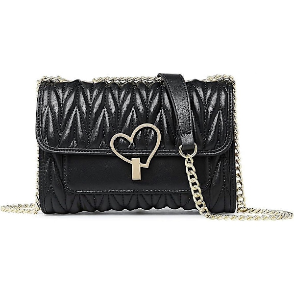 Liten crossbody-väska i koskinn för kvinnor, quiltad handväska med kedjerem, damväska, axelväska, present till henne, svart