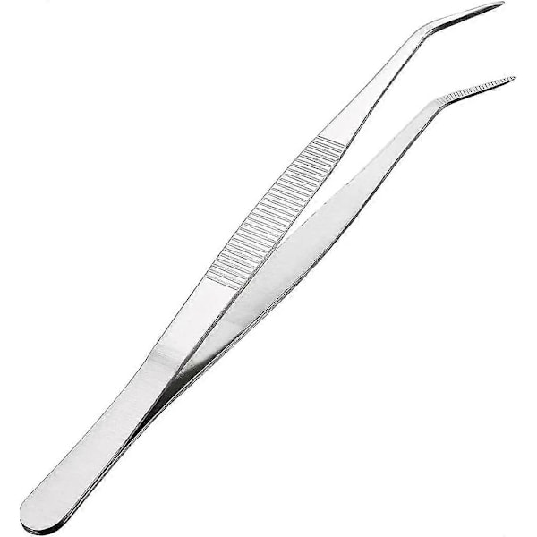 20 cm / 8 tum rostfri stål pincett med 60 graders böjd och tandad ände Professionell mångsidig pincett