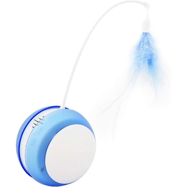 Kattleksak Tumlare Elektrisk Kattleksak med Anti-fall Boll LED Fjäder, Automatisk Rullande Fiskespö Blå