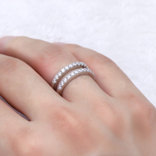 Fingerringar moissanite diamantring för kvinnor S925 silver, dubbelrad