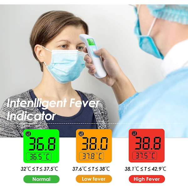 Panntermometer, Medicinsk panntermometer med febervarning, LCD-display, Minnesfunktion, Infraröd termometer