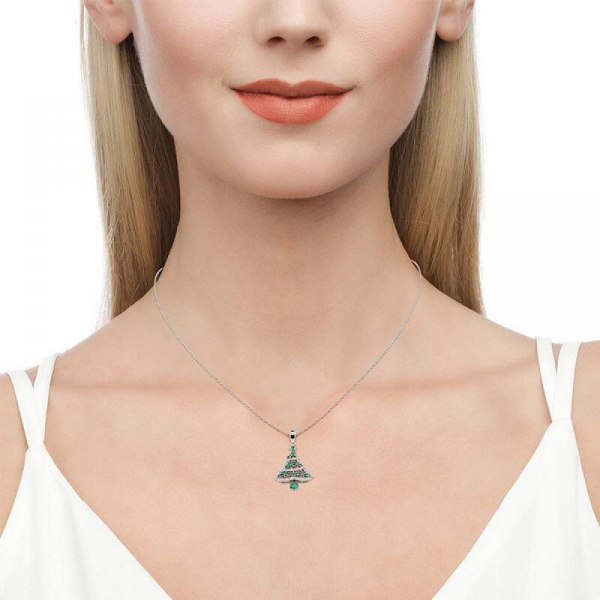 Långt halsband nytt julgran smaragd hängsmycke för kvinnor, present bo