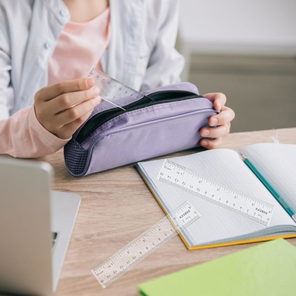 Plastlinjaler, 3 st raka linjaler, plastmättverktyg för studentkontor (genomskinlig, 6 tum) (3)