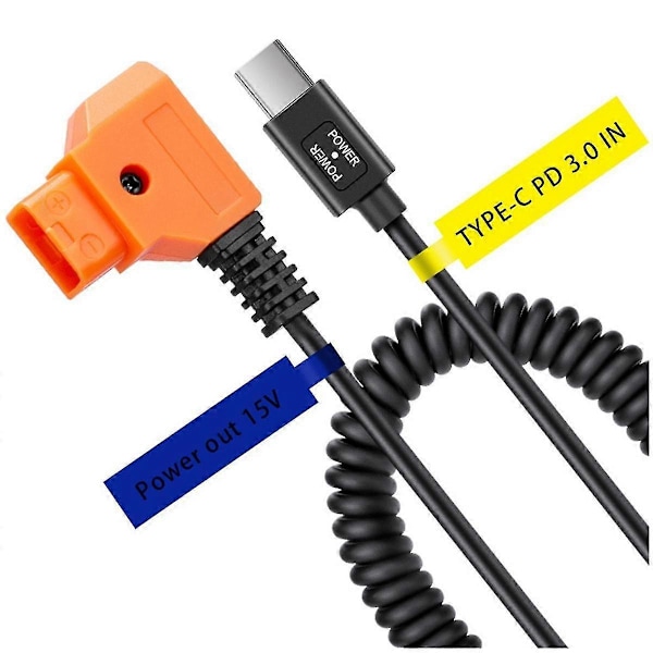 15V PD3.0 USB Type-C Hane till 15V D-Tap Hane Kontakt Strömkabel för V-Mount Batteri