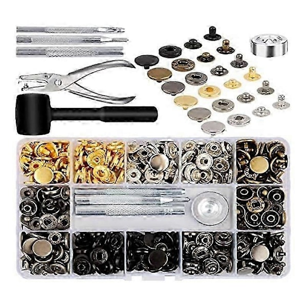 Läder Tryckknappar Kit, 120 Set Metall Tryckknappar med 6 Monteringsverktyg, för Kläder