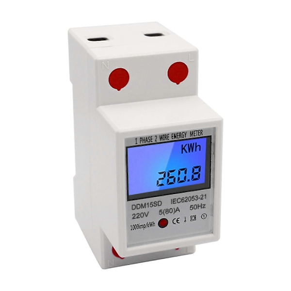 Enfas DIN-skena Energimätare 5-80A 220V 50Hz Elektronisk KWh-mätare med LCD Bakgrundsbelysning Digital Display DDM15SD