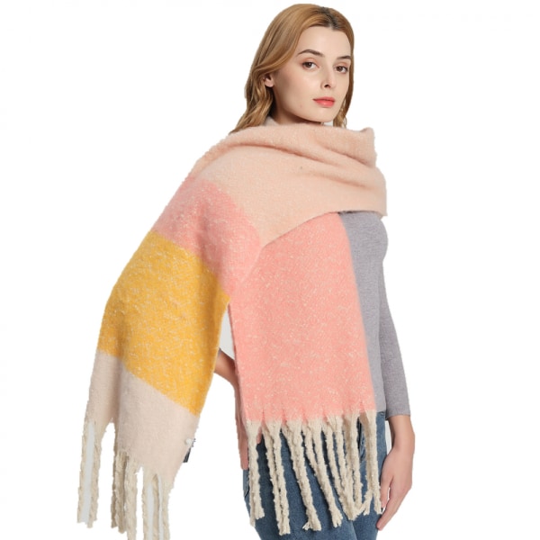 Scarf scarf kvinnors tvåfärgade med tofsar halsdukar för kvinnor varma Xmas