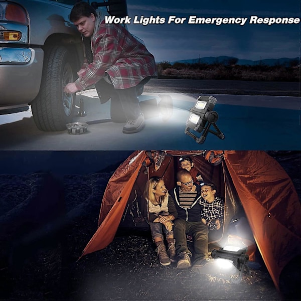 Uppladdningsbar LED Arbetslampa, 2 COB Strålkastare, 3 Lägen, 20W 5000mAh Power Bank, Vikbar LED Arbetslampa med 360 Rotation för Camping, Reparation