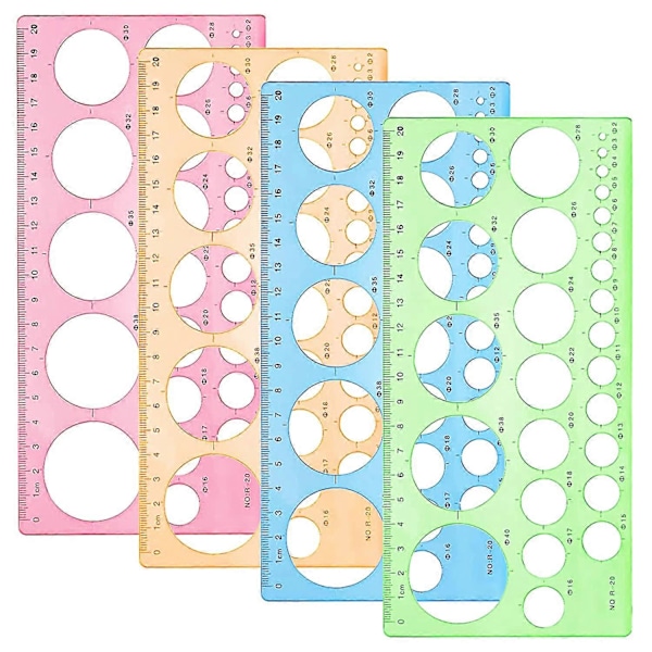 St Cirkel Schablon Cirkel Mall 4 Färger Plastmall Ritningsschablon Ritverktyg för Ritning Mätning Design (Rosa Blå Grön Orange)