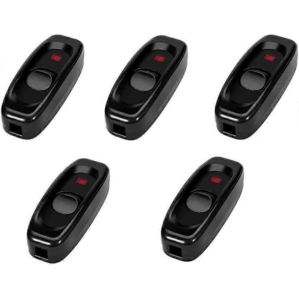 5-pack Strömbrytare - AC 250V 10A Inline På/Av Bordslampa Sladd Kabel Strömbrytare med LED-indikator (Färg: Svart)