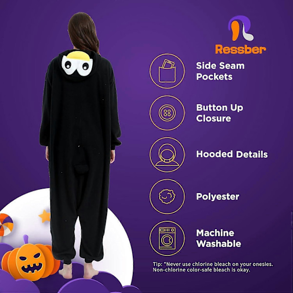 Unisex Vuxen Onesie Pyjamas Djur Heldräkt Halloween Kostym Jul Sovkläder Jumpsuit Black Penguin Large