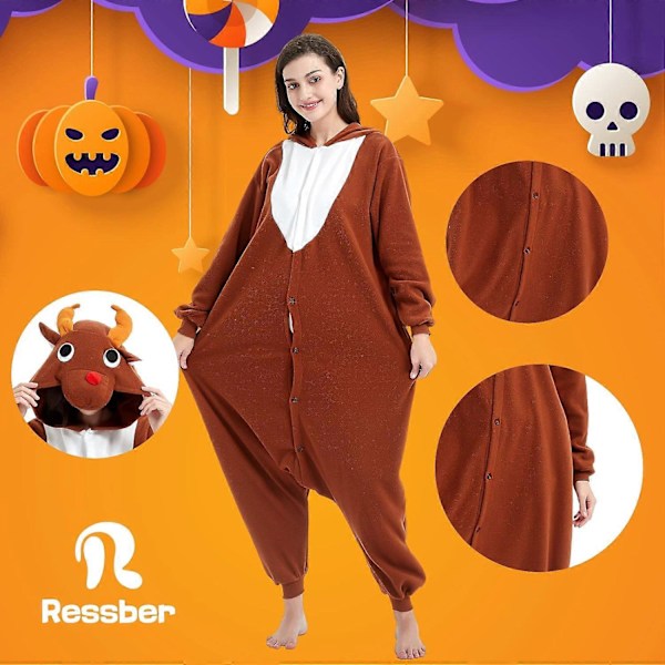 Unisex Vuxen Onesie Pyjamas Djur Heldräkt Halloween Kostym Jul Sovkläder Jumpsuit Coffee Reindeer Medium