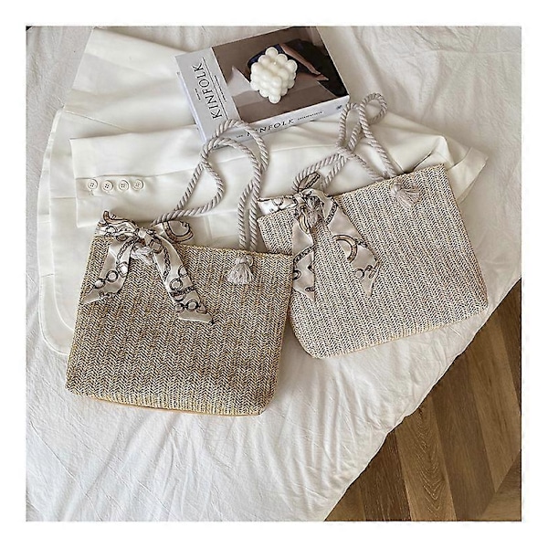 Handvävd axelväska stor kapacitet handväska (beige) 1 styck