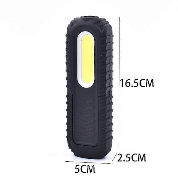 Uppladdningsbar LED-arbetslampa, 5W COB främre LED-inspektionslampor med krok och magnetisk bas för bil, nödsituation (Svart)