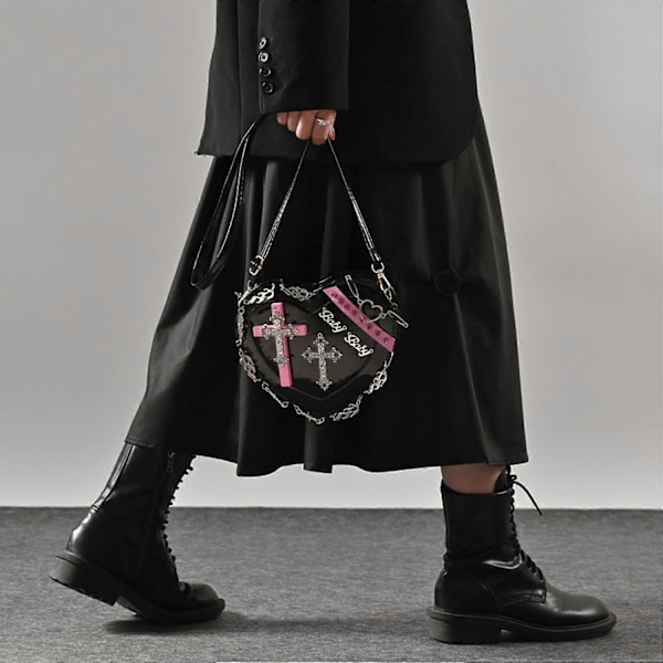 Gothic Punk handväska Y2K Hjärta Söt Lolita axelväska för kvinnor