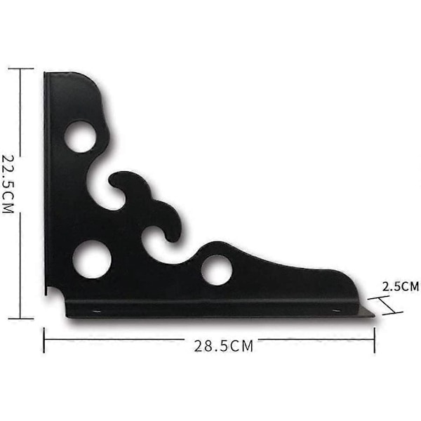 2 st Väggmonterade Hyllkonsoler L-formade 90 Graders Metall Triangelkonsoler, Svart (225mm*285mm)