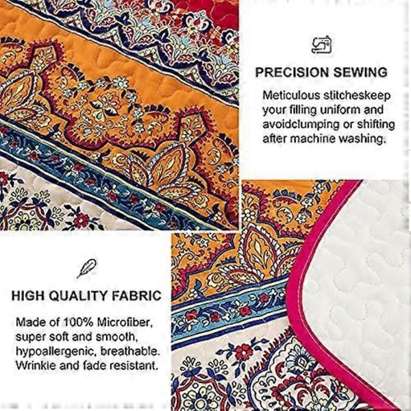 Bohemiskt Quiltat Överkast Dubbel 3 Delars Patchwork Överkast Vändbart Mjukt Mikrofiber Sängkläder 220*240cm