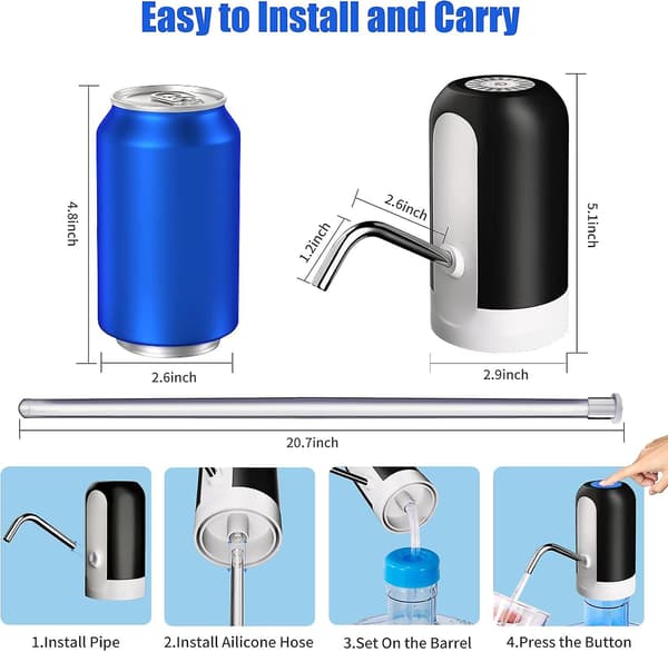 Vattenflaskpump 5 Gallon Vattendispenser, Bärbar Elektrisk Vattenpump, USB-laddning, Automatisk Dricksvattendispenserpump för Camping