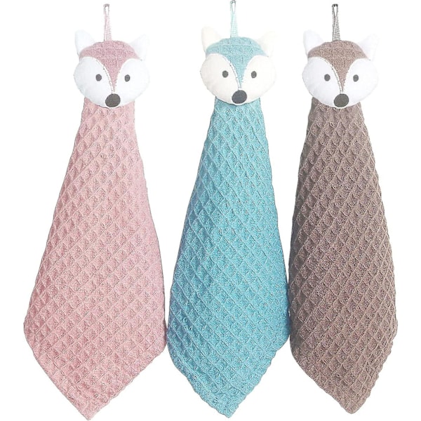 Kökshanddukar för kök badrum, 3-pack Absorberande Snabbtorkande Torkdukar Mjuka Söta Djurhanddukar för Barn, Barn, Vuxna, 25 X 25 Cm