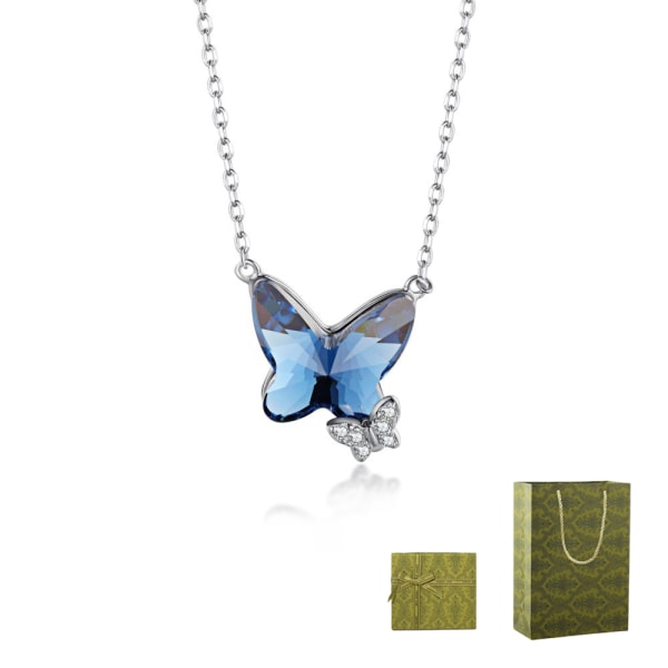 S925 sterling silver hänge halsband, blå fjärils halsband Xmas