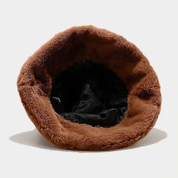 Fiskarhatt i plysch för damer, vinterhatt, fluffig bucket hat, varm fiskarhatt (svart)