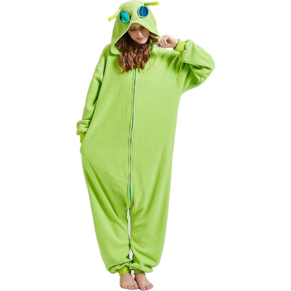 Grön Alien Onesie Pyjamas Vuxen Tecknad Halloween Cosplay Kostym Hemmakläder Sovkläder för Kvinnor Män 140CM