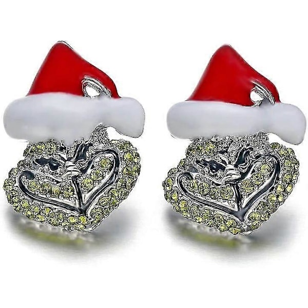 Newway Grinch Santa Örhängen med Stift Fulla av Strass Julörhängen Nyårspresent för Kvinnor Män Barn Klassiska Tecknade Smycken