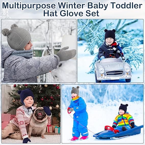 Unisex Vinter Baby Småbarn Hatt Vante Set Varm Fleece Stickad Mössa Nyfödd Mössa Vante, 1-4 År A