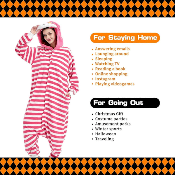 Unisex Vuxen Onesie Pyjamas Djur Heldräkt Halloween Kostym Jul Sovkläder Jumpsuit Pink Cheshire Cat X-Large
