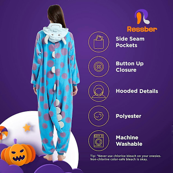 Unisex Vuxen Onesie Pyjamas Djur Heldräkt Halloween Kostym Jul Sovkläder Jumpsuit Sulley Sullivan Medium