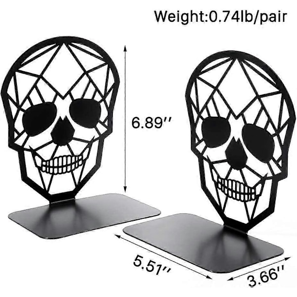 Bokstöd i Metall med Svart Skalldesign (1 Par)