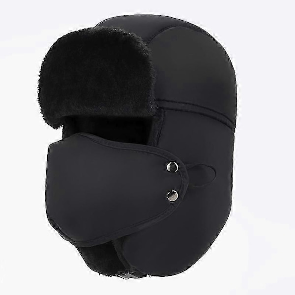 Vinter Varm Kattunge Broderad Vindtät Mask Öronskydd Mössa (svart)