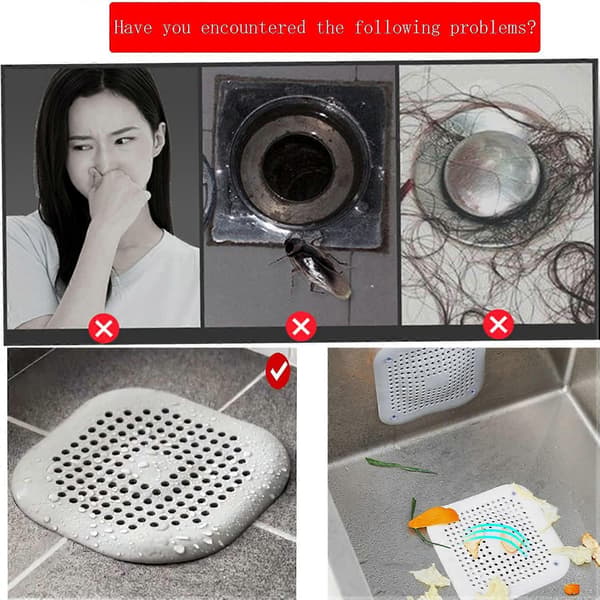 Badkarsavloppssil, 4 st Silikon Hårsil, Duschavloppssil med Sugkopp, Badkarsavloppssil