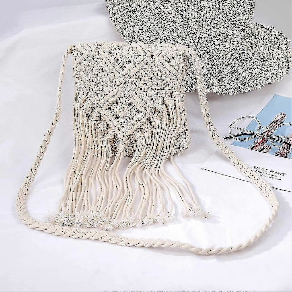 Fodrad virkad damväska crossbody bohemisk sommarstrand axelväska