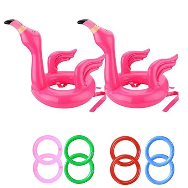 Flamingo Spel Ringkast Spel Uppblåsbar Flamingo Hatt med Ringar (2 Uppblåsbara Flamingos, 8 Ringar)