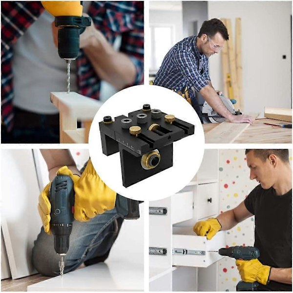 6 8 10 mm 3-i-1 Snickeriverktyg Lokaliserare, Positioneringsklämma Justerbar Borr, Doweling Jig Kit, Förlängningsstänger