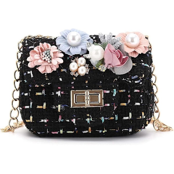 Flickväska Blomma Crossbody Axelväska för Flickor 2-5 År (svart) - ya01