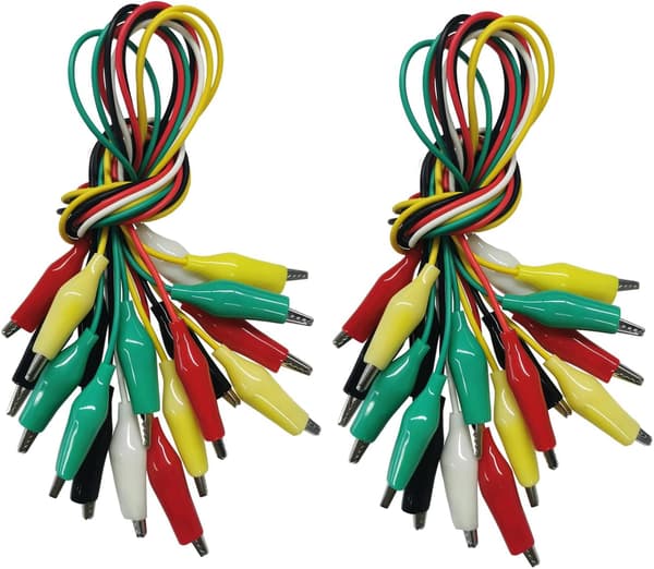 20 krokodilklämmor med kabel, dubbelsidiga krokodilklämmor