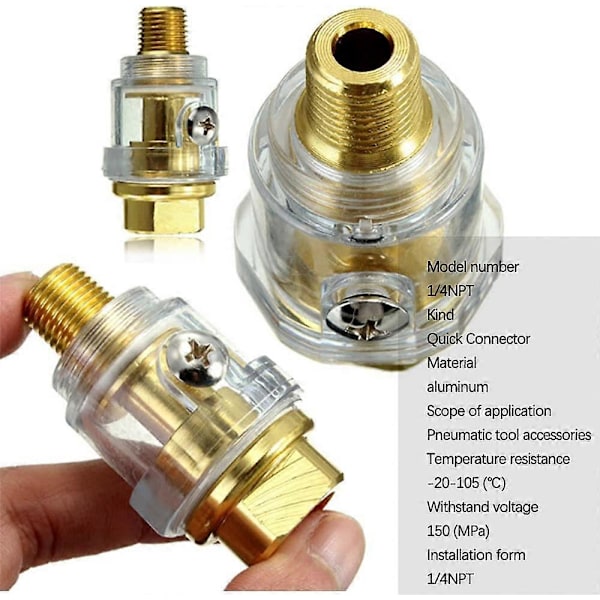 Pieces Mini Oljare, Pneumatiska Tillbehör, Pneumatisk Oljare, Inline Oljare, Pneumatisk Maskinsmörjare, för Pneumatiskt Verktyg 1/4 tum NPT Mini för Inline O