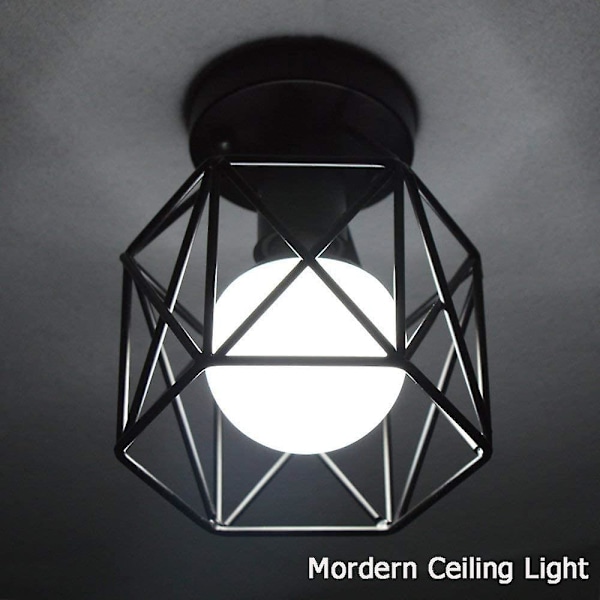Industriell Retro Stil 220v Semi Infälld Taklampa Metall Pendellampa Inomhus Pendellampa Med E27 Glödlampa, Svart, [Energiklass A++]