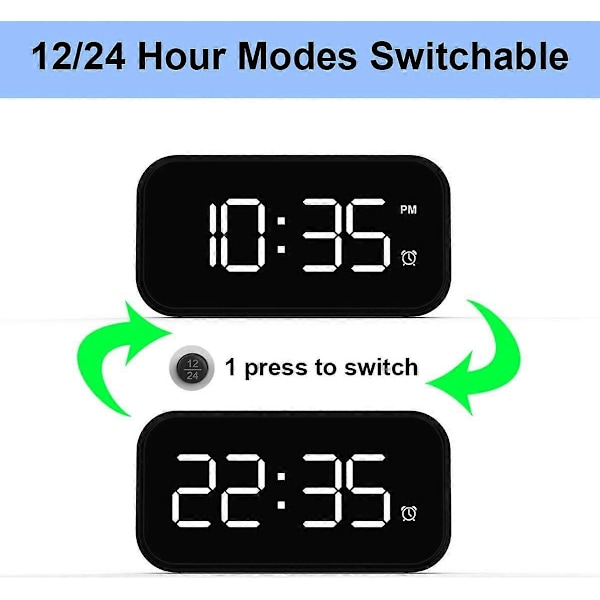 LED Digital Väckarklocka Sängbord Nätansluten, 5 LED Digital Display Snooze Väckarklocka med Dubbla USB-Portar, 12/24 Timmar, 6 Ljusstyrkenivåer, Snooze-Funktion