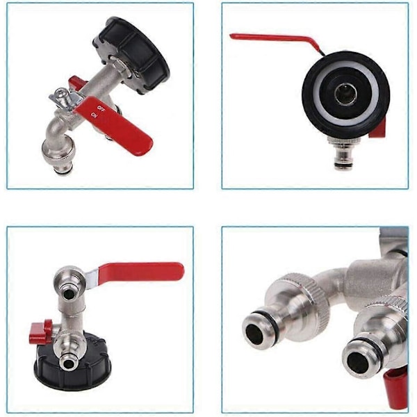 IBC S60X6 Dubbel utlopps mässingsavtappningsventil, dubbla ventiler 1/2\", utloppsdiameter 1/2\", inloppsdiameter 60 mm