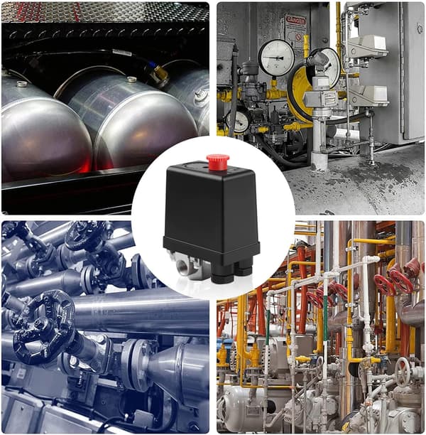 Tryckströmbrytare för 220V luftkompressorer, 4-håls tryckströmbrytare, mångsidig tryckströmbrytare/kontrollventil för snabb tryckavlastning
