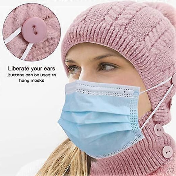 Varm stickad vintermössa och halsvärmare, mjuk stickad beanie-mössa med servering