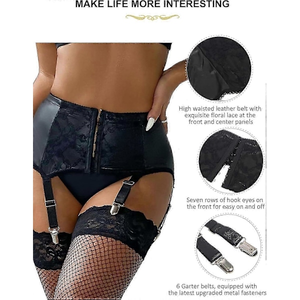 Spetsstrumpbandshållare för Kvinnor 6 Band Plus Size Floral Suspender Bälte Underkläder för