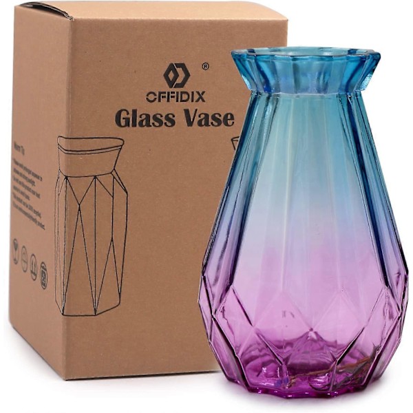 Glasvas Gradient Flerfärgad Vas Geometrisk Fasetterad Färgglad Glasvas för Hem, Kontor eller Bröllopspresent till familjen SWHY
