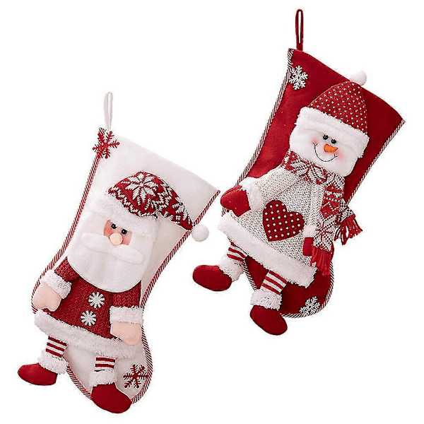 2 st Julsockor med Jultomte och Snögubbe, Julstrumpor för Godisförvaring