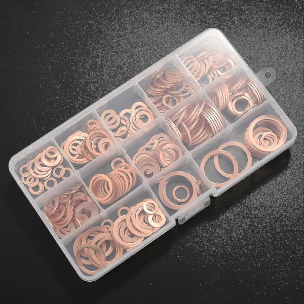 280st Professionellt Sorterat Kopparbricka Packningsset Platt Ring Tätningssortiment Kit M5-m20 Med Låda