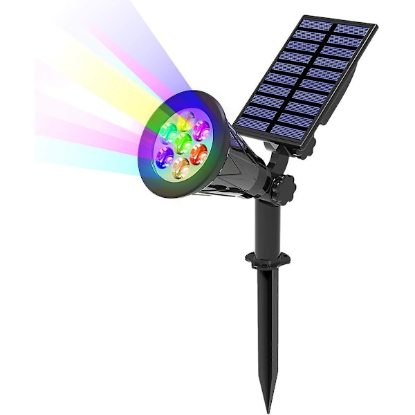 7 LED Solarlampa, Solarstrålkastare med 7 Färgskiftningar, Trådlös Vattentät IP65 Trädgårdslampa för Utomhusbruk med 180° Justerbar Solarstrålkastare